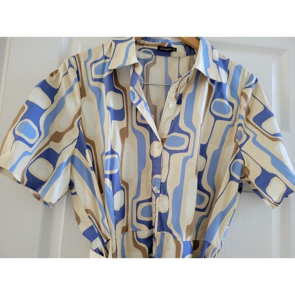 J. McLaughlin Cream and Blue Abstract Midi Dress - Picture 4 of 6